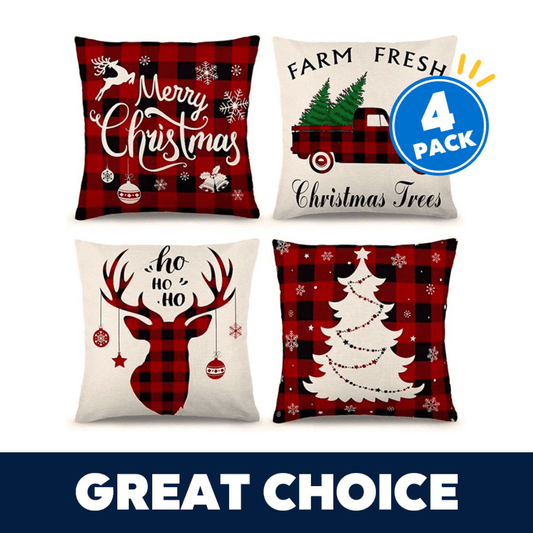 Christmas Pillow Covers 18x18 Inch Set of 4 Farmhouse Black and Red Bu